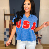 Mineral Washed USA Patch Knit Top - Washed Blue - Lace and Grace Boutique