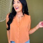 Lace Trim Swiss Dot Button Up Tank Top - Sienna - Lace and Grace Boutique
