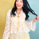 Floral Lace Trumpet Sleeve Hi-Lo Hem Blouse - Cream - Lace and Grace Boutique