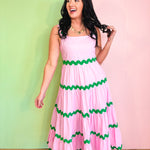 Tiered Ric Rac Trim Midi Dress - Cool Pink - Lace and Grace Boutique