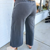 Pigment Wash French Terry Wide Leg Pants - Black - Lace and Grace Boutique