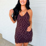 Polka Dot Lace Trim Slip Mini Dress - Fairly Plum