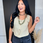 Woven Cotton Button Down Tank - Oat - Lace and Grace Boutique