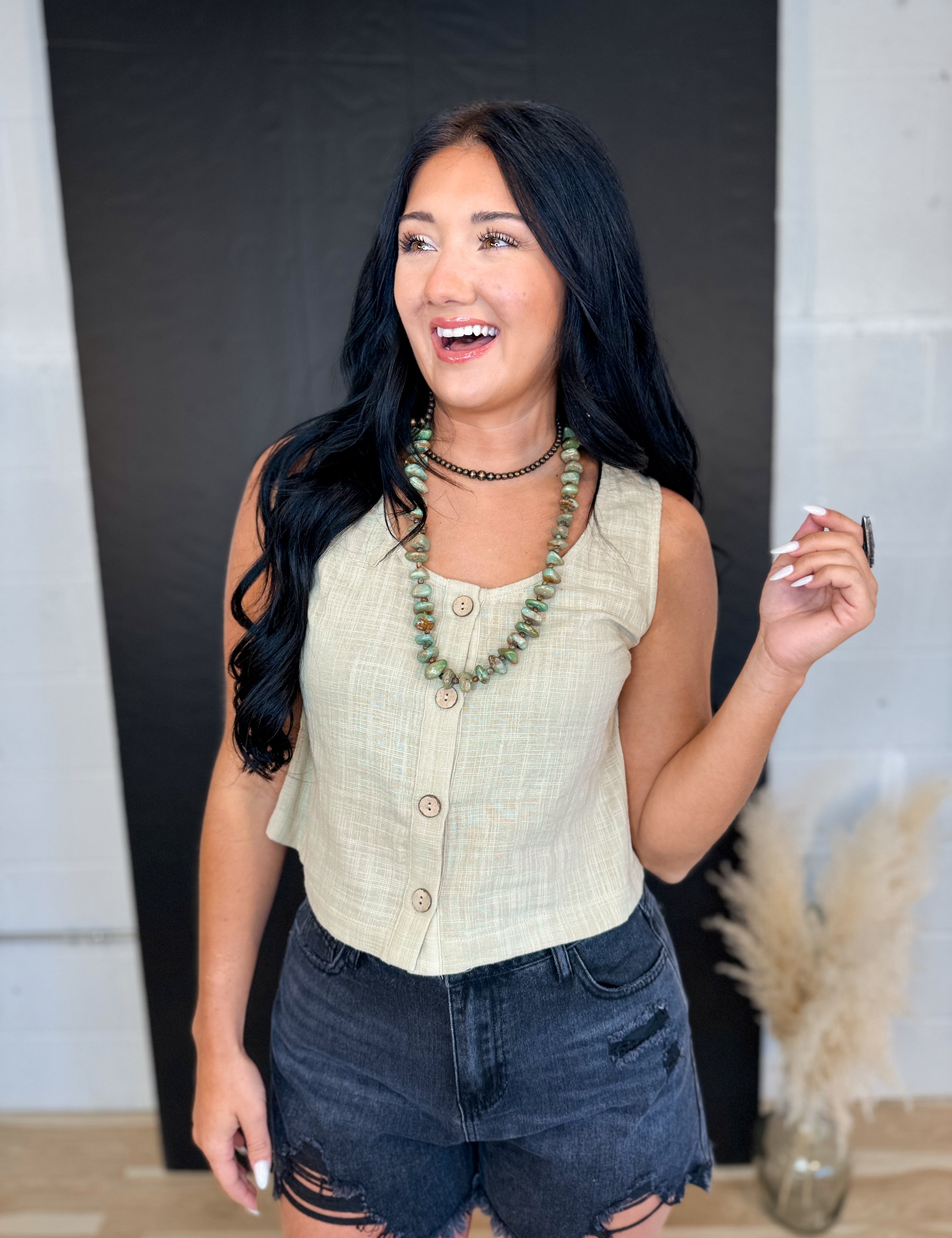 Woven Cotton Button Down Tank - Oat - Lace and Grace Boutique