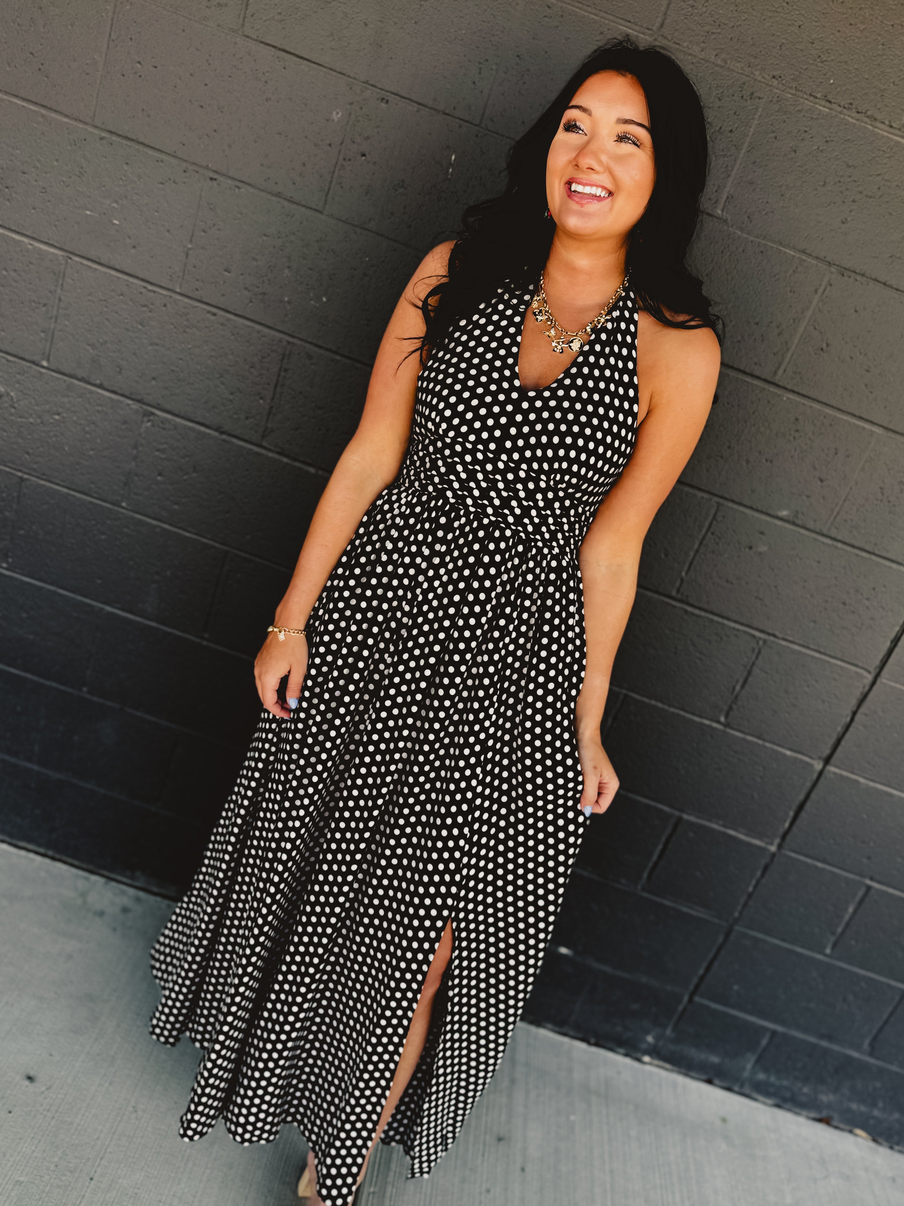 Polka Dot Halter Dress - Black - Lace and Grace Boutique