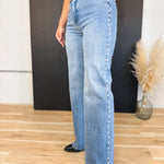 Pearl Detail High-Rise Wide Leg Jeans - Medium - Lace and Grace Boutique