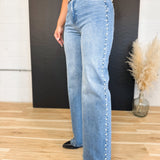 Pearl Detail High-Rise Wide Leg Jeans - Medium - Lace and Grace Boutique