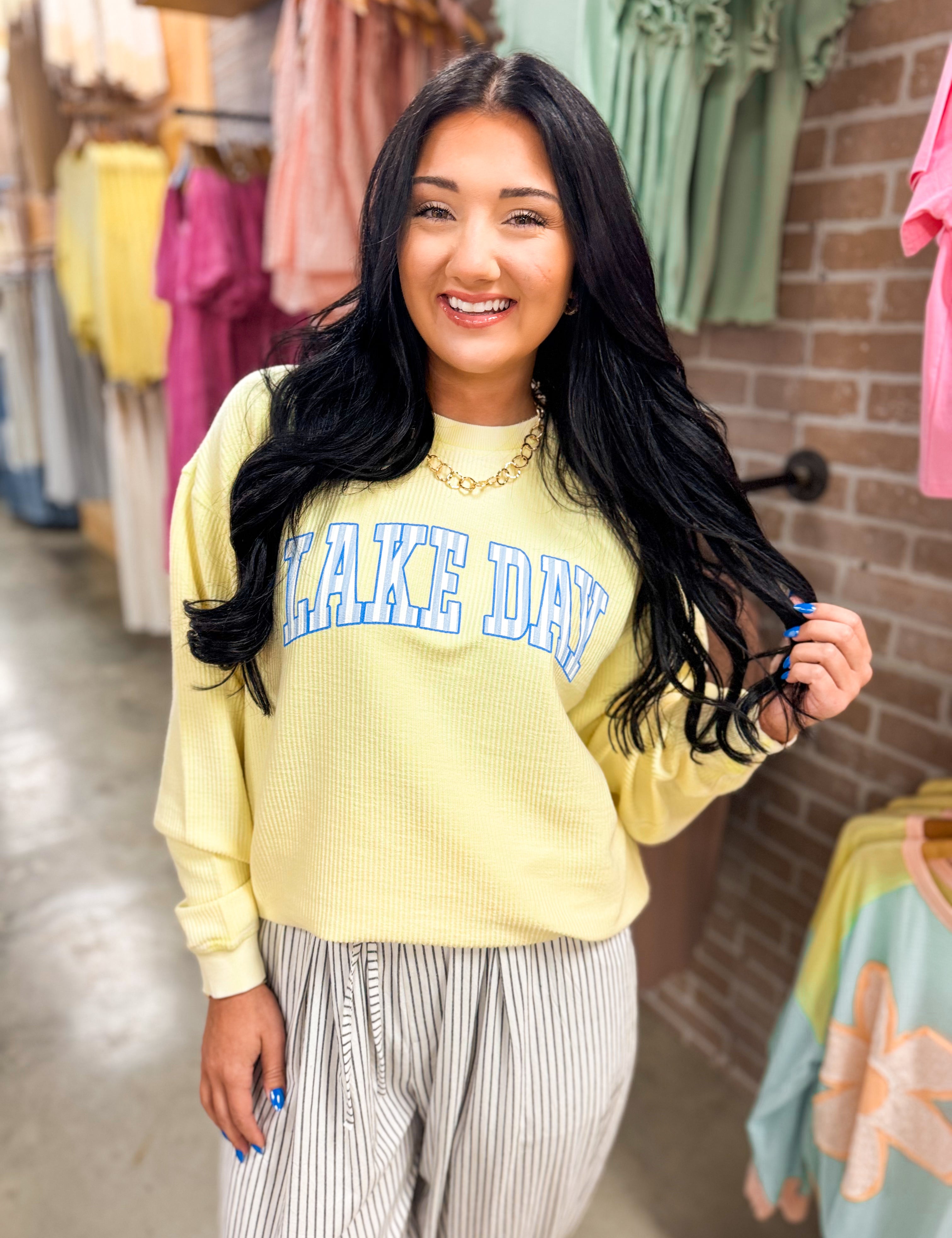 Lake Day Corded Sweatshirt - Butter Yellow - Lace and Grace Boutique
