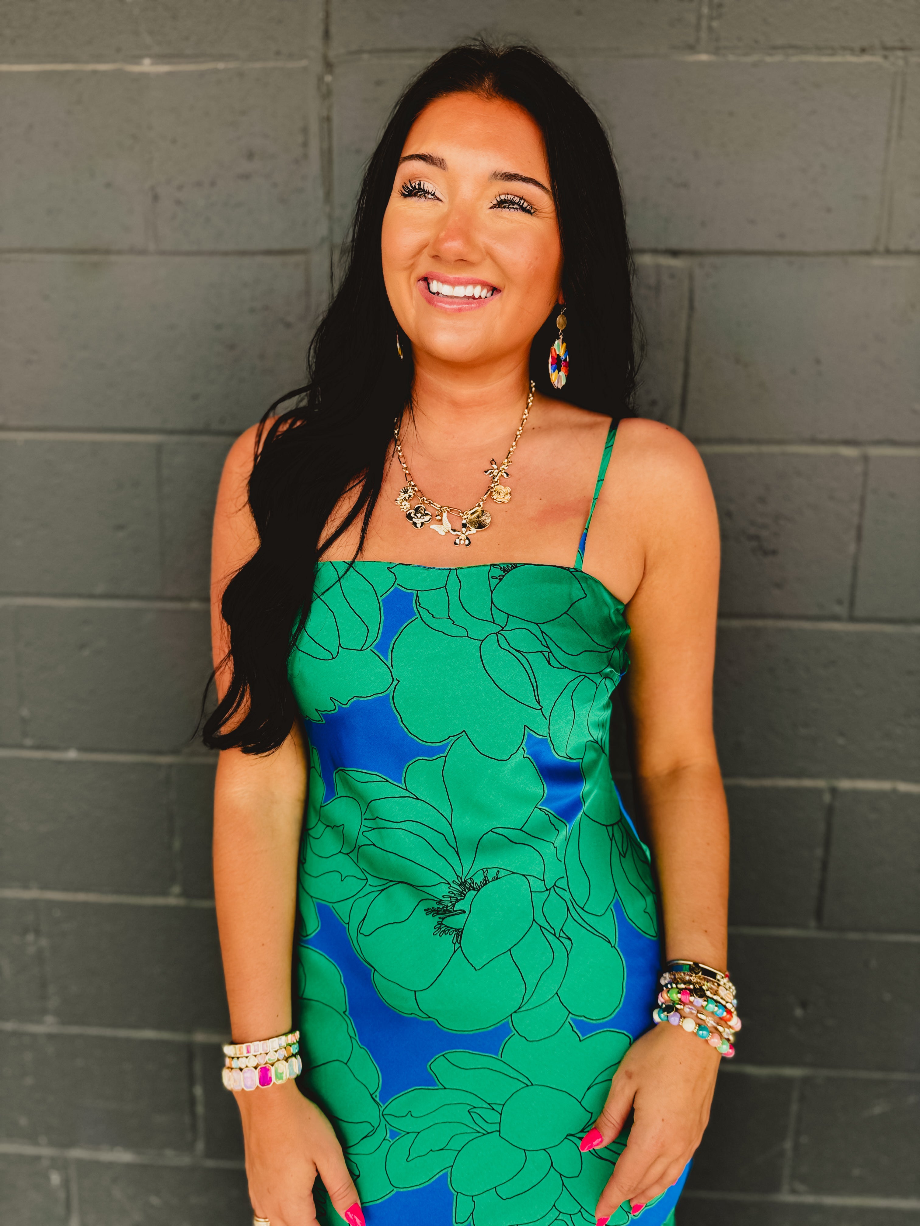 Floral Slip Maxi Dress - Blue/Green - Lace and Grace Boutique
