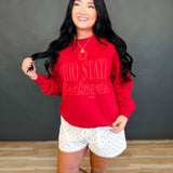 Ohio State Puff Letter Crewneck Sweatshirt - Red