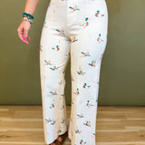 Mallard Printed Stretch Denim Wide Leg Jeans - Ivory - Lace and Grace Boutique