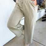 Pigment Wash French Terry Wide Leg Pants - Ash Mocha - Lace and Grace Boutique