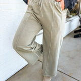 Pigment Wash French Terry Wide Leg Pants - Ash Mocha - Lace and Grace Boutique