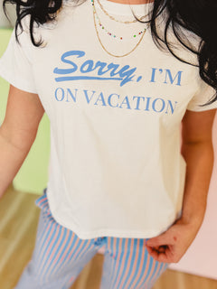 Sorry, I'm On Vacation Knit Graphic Tee - Off White - Lace and Grace Boutique