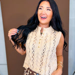 Cable Knit Button Detail Sweater Tank Top - Oatmeal - Lace and Grace Boutique