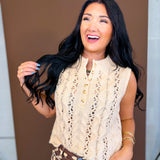 Cable Knit Button Detail Sweater Tank Top - Oatmeal - Lace and Grace Boutique