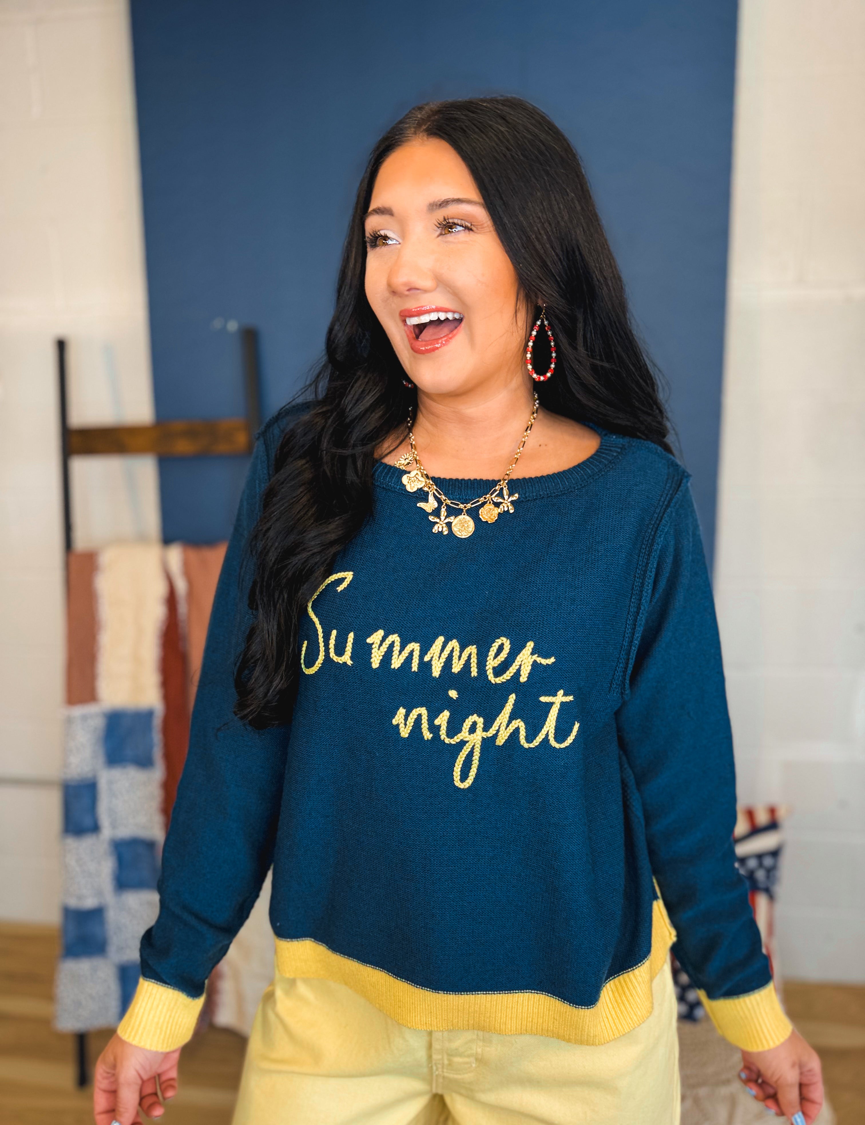 Summer Night Boat Neck Sweater Pullover - Navy - Lace and Grace Boutique