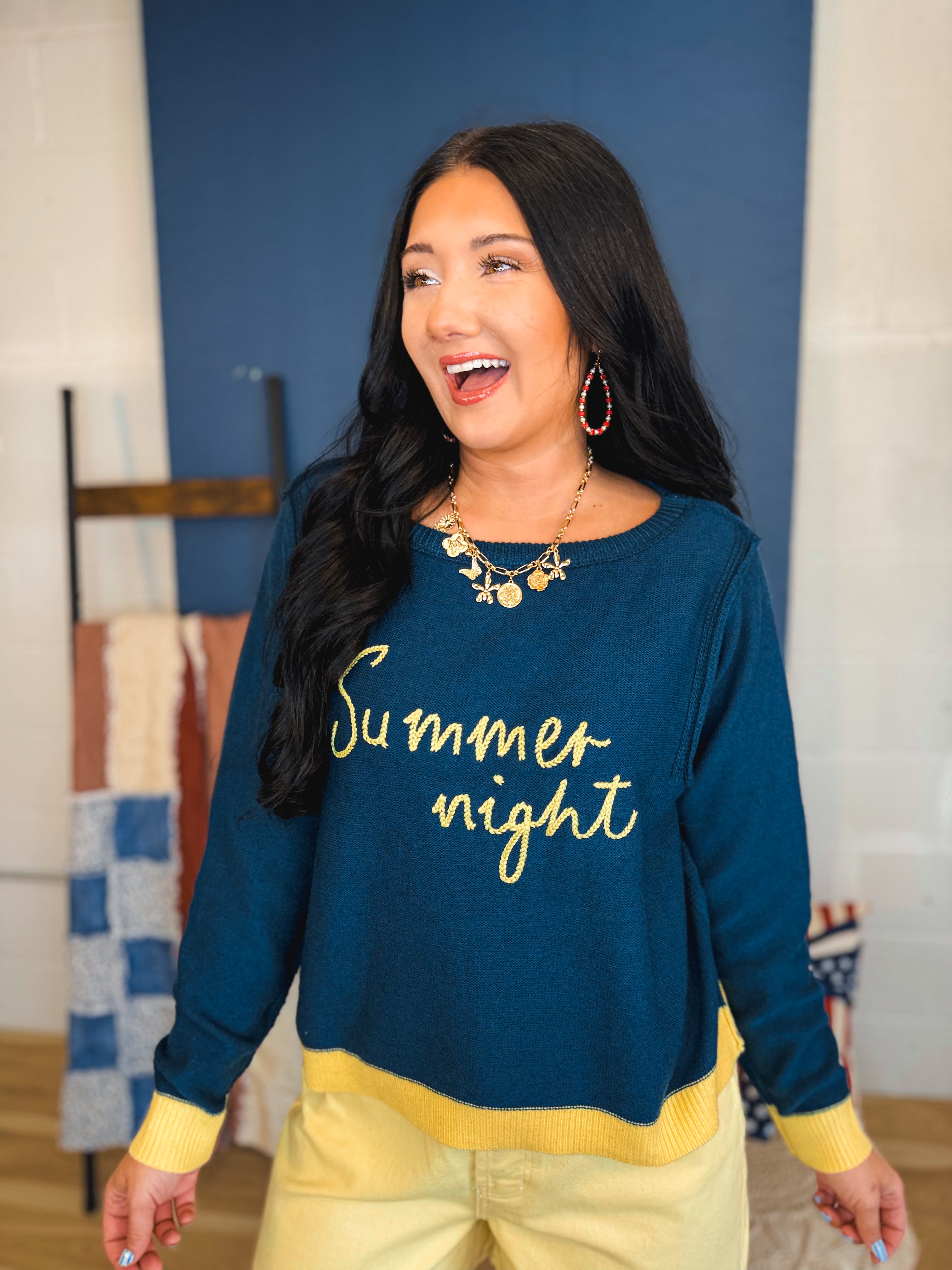 Summer Night Boat Neck Sweater Pullover - Navy - Lace and Grace Boutique
