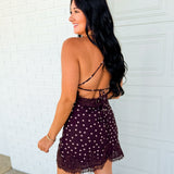 Polka Dot Lace Trim Slip Mini Dress - Fairly Plum