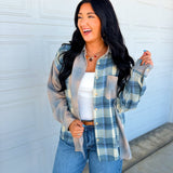 Plaid Patchwork Button Up Flannel Top - Blue Multi
