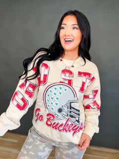 Ohio State Football Crewneck Sweatshirt - Oatmeal - Lace and Grace Boutique
