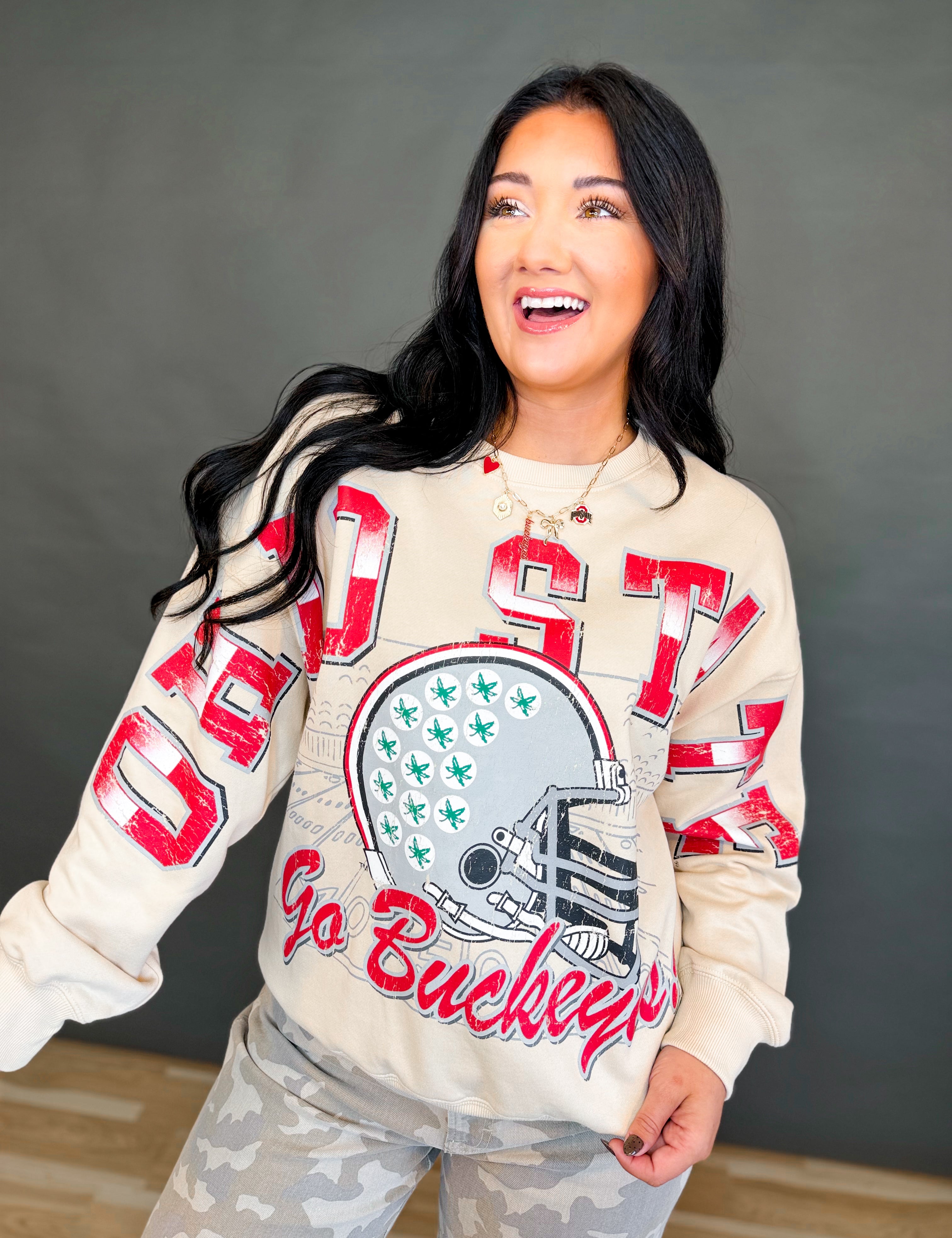 Ohio State Football Crewneck Sweatshirt - Oatmeal - Lace and Grace Boutique