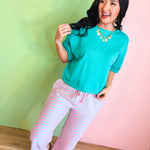 Striped Drawstring Pants - Pink/Mint - Lace and Grace Boutique