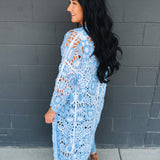 POL Crochet Knit Weave Cardigan - Blue - Lace and Grace Boutique