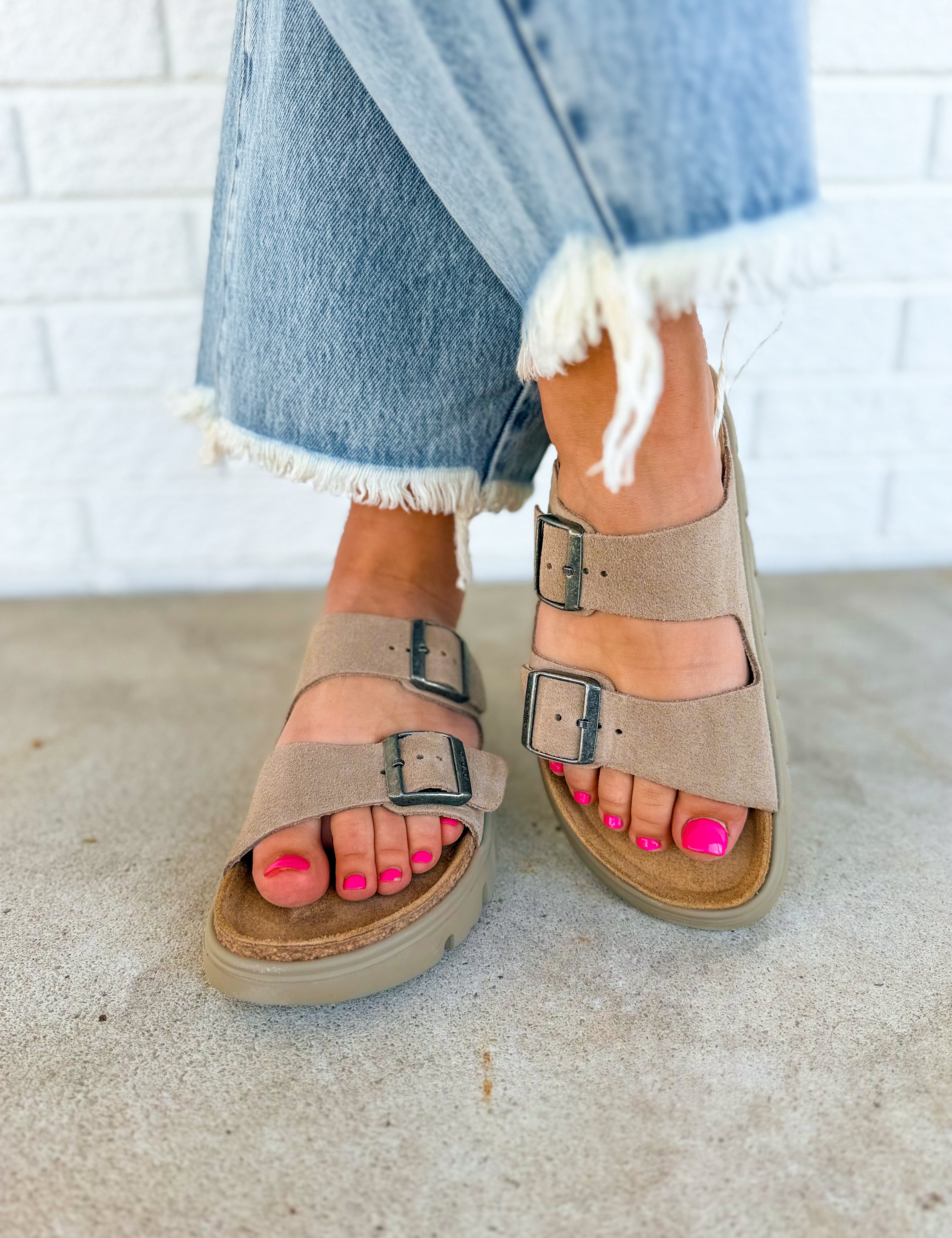 Birkenstock Arizona Pap Chunky Suede Leather Sandal - Taupe Tonal - Lace and Grace Boutique