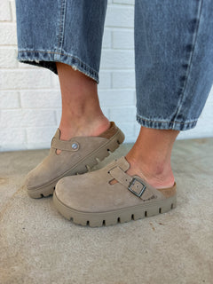 Birkenstock Boston Pap Chunky Suede Leather Clog - Taupe - Lace and Grace Boutique