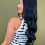 Striped High Neck Knit Tank Top - Cream/Black - Lace and Grace Boutique