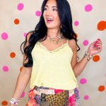 POL Textured Knit Lace Trim Cami Top - Lemon - Lace and Grace Boutique