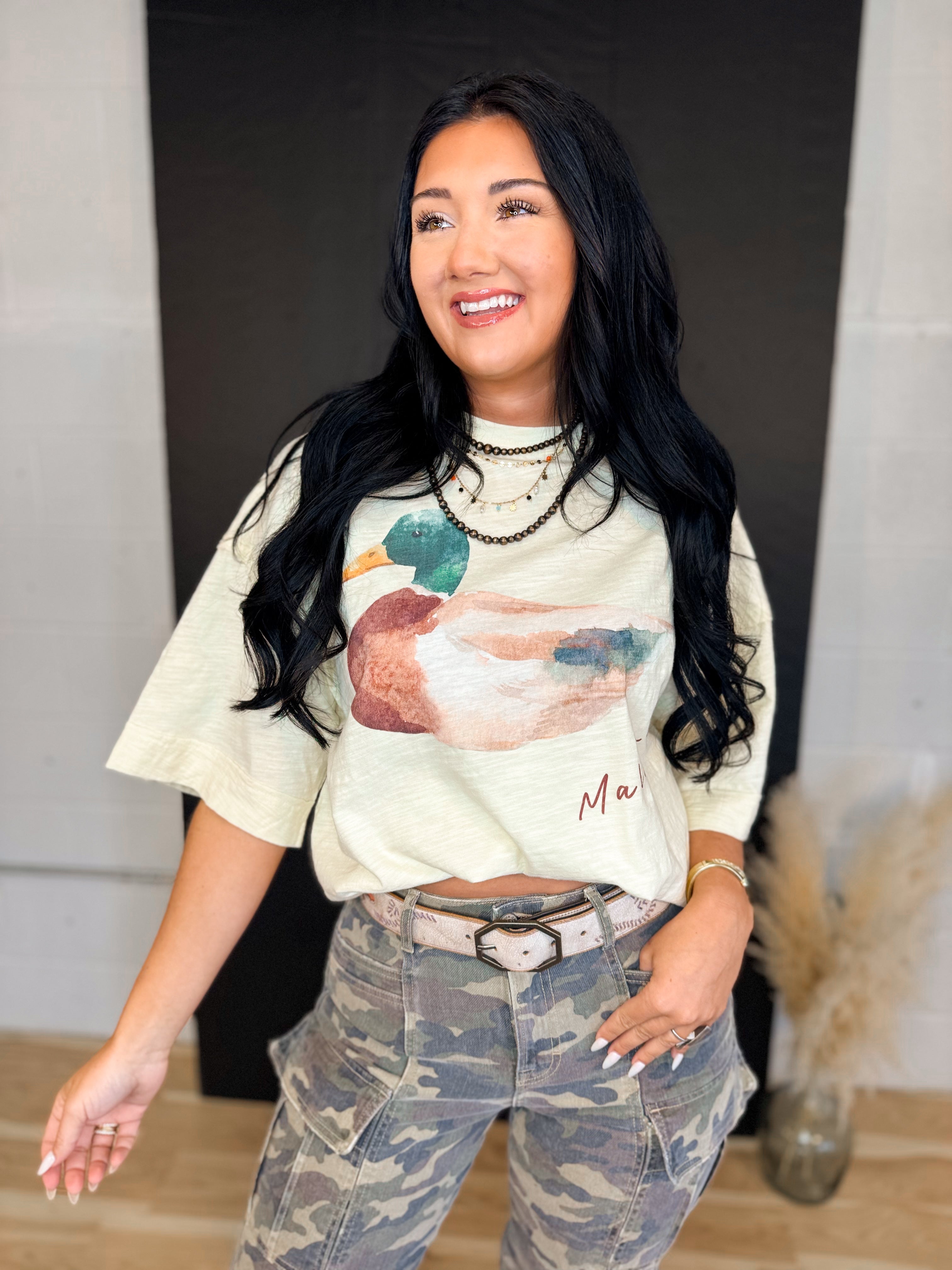 Mallard Duck Oversized T-Shirt - Cream - Lace and Grace Boutique