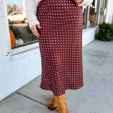 Polka Dot Satin Midi Skirt - Choco/White