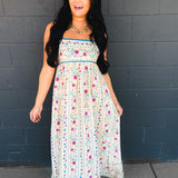 Cotton Floral Sleeveless Maxi Dress - Creme Floral - Lace and Grace Boutique
