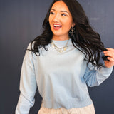 Basic Drop Shoulder Crewneck Sweater - Sky