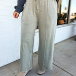 Pigment Wash French Terry Wide Leg Pants - Ash Mocha - Lace and Grace Boutique