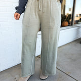 Pigment Wash French Terry Wide Leg Pants - Ash Mocha - Lace and Grace Boutique