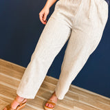 Striped Drawstring Pants - Natural