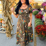 Wildflower Printed Smocked Maxi Dress - Mocha - Lace and Grace Boutique
