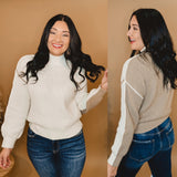 Colorblock Mock Neck Knit Sweater - Ivory