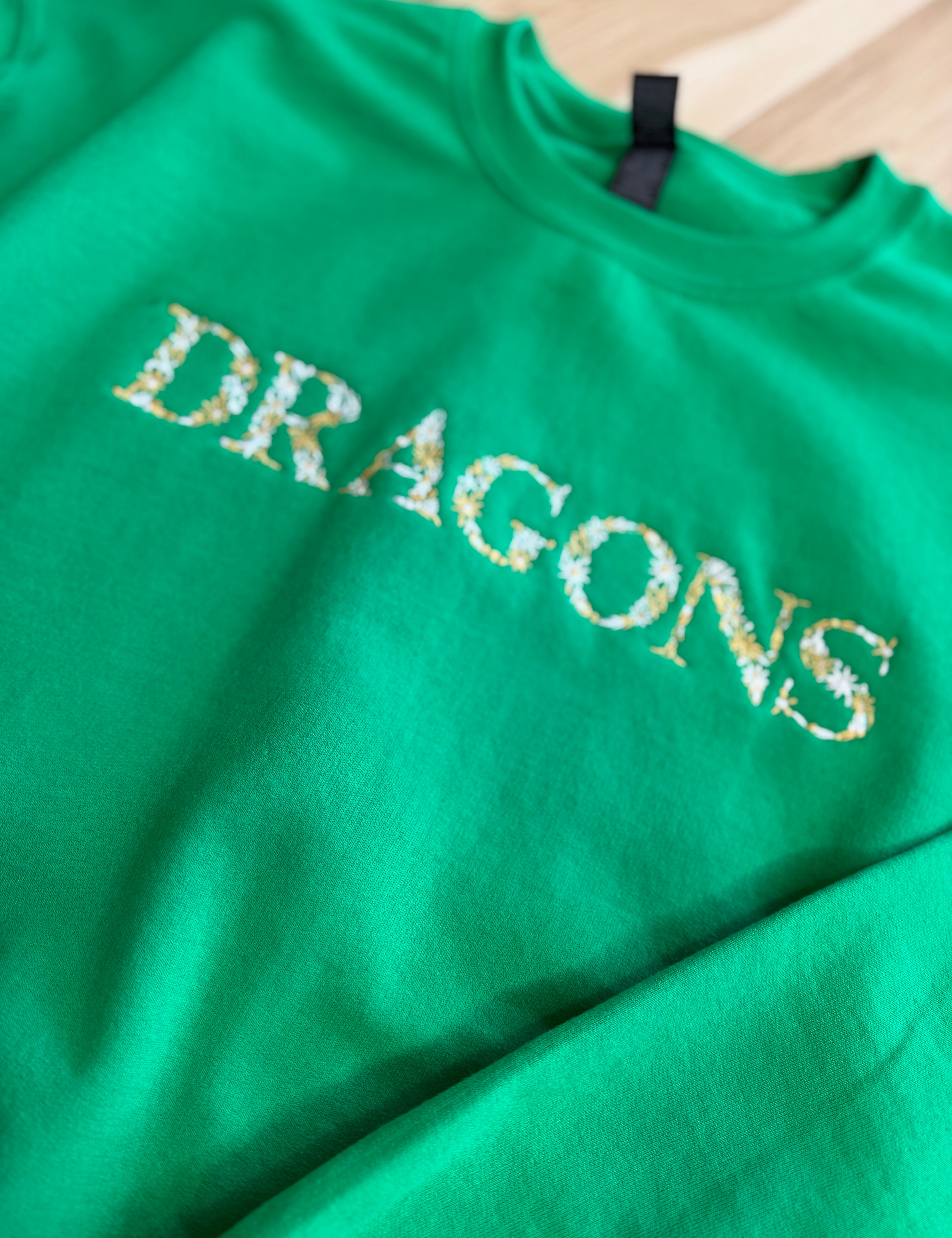 Dragons Embroidered Sweatshirt - Kelly Green - Lace and Grace Boutique