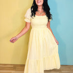 Smocked Eyelet Lace Maxi Dress - Lemon Water - Lace and Grace Boutique