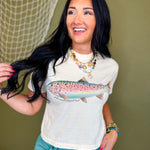 Rainbow Trout Cropped Graphic Tee - Ivory - Lace and Grace Boutique