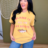 Blame It All On My Roots Trout Graphic Tee - Mustard - Lace and Grace Boutique
