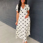 Polka Dot Puff Sleeve Maxi Dress - Cream/Black - Lace and Grace Boutique