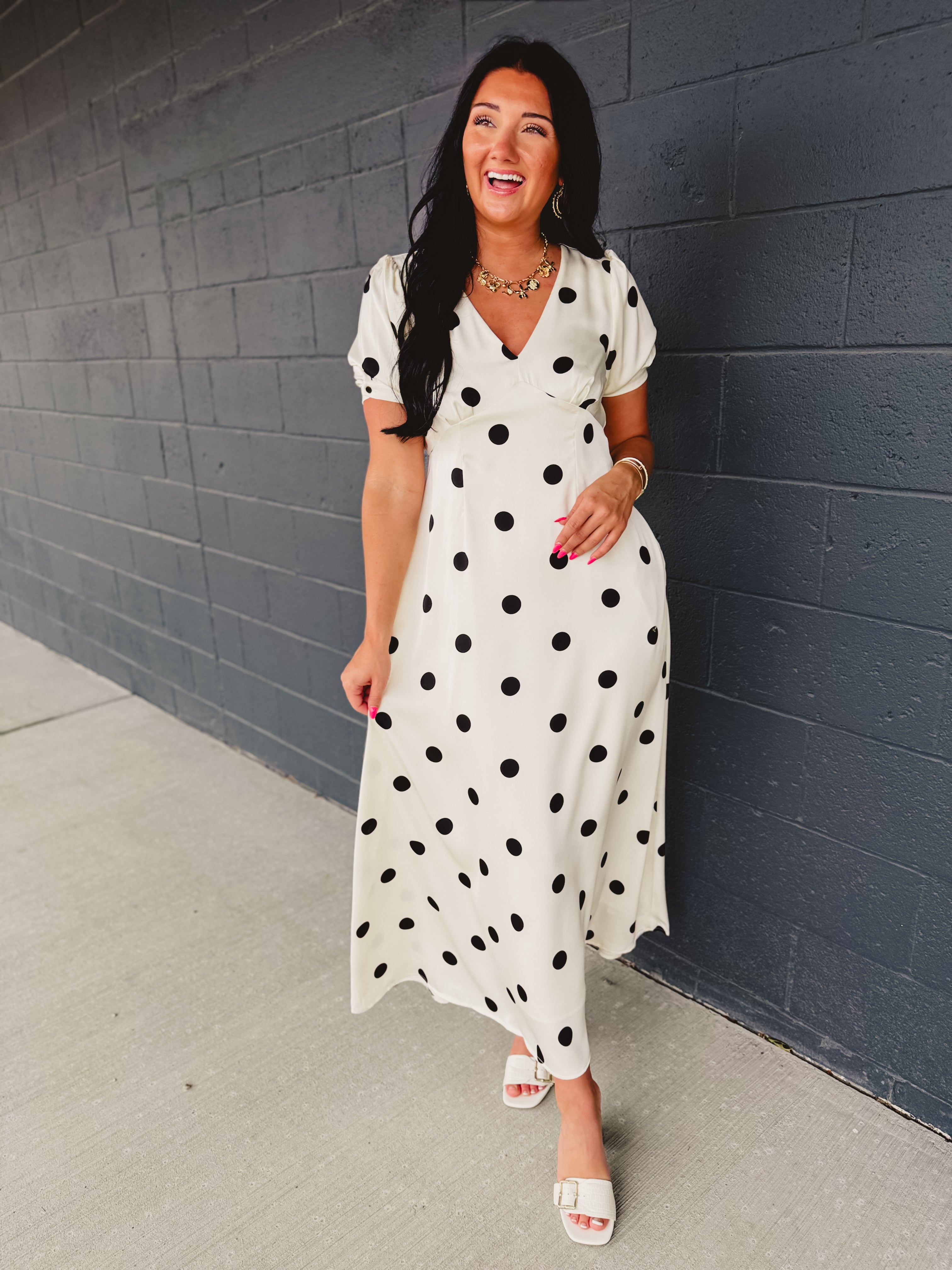 Polka Dot Puff Sleeve Maxi Dress