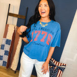 All American 1776 Mineral Graphic Tee - Dusty Blue - Lace and Grace Boutique