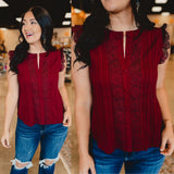 Looking Lovely Eyelet Button Down Tank - Burgundy