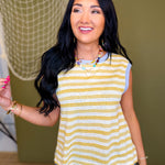 Textured Two Tone Striped Muscle Tank - Lemon - Lace and Grace Boutique